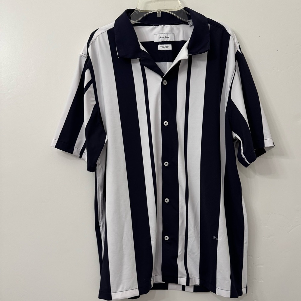 Porter And Ash Button Up Shirt Kinetic Stretch Mens L ' Short Sleeve Stripe
